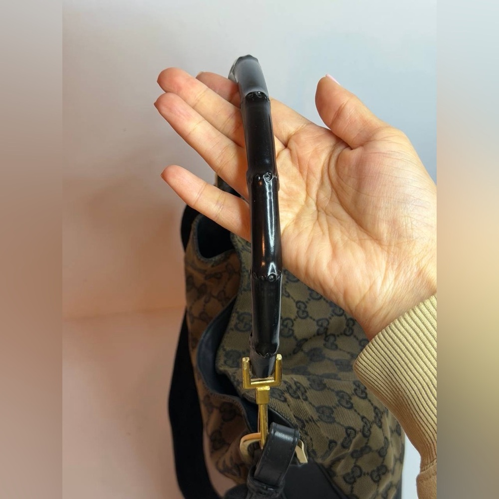 Gucci Bamboo GG Canvas Shoulder Bag in Brown and Black - Picture 7 of 13